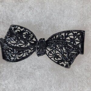 Vintage Black Intricate Classic Elegant Filigree Lace Metal Bowl Pin Brooch